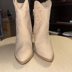 Cream Western Ankle Boots